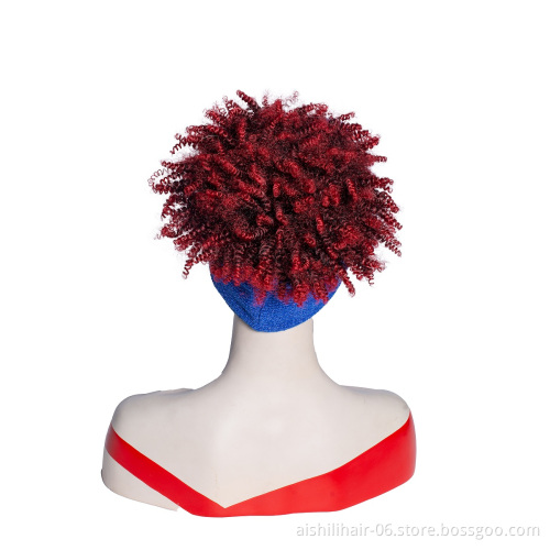 Wholesale vendors headband wigs ombre burgundy to red kinky curly heat resistant headband synthetic hair wigs for black women